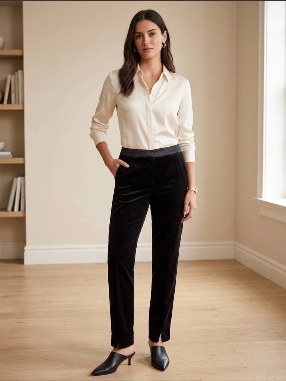 Worth New York black velvet trousers satin trim whimsygoth 4.